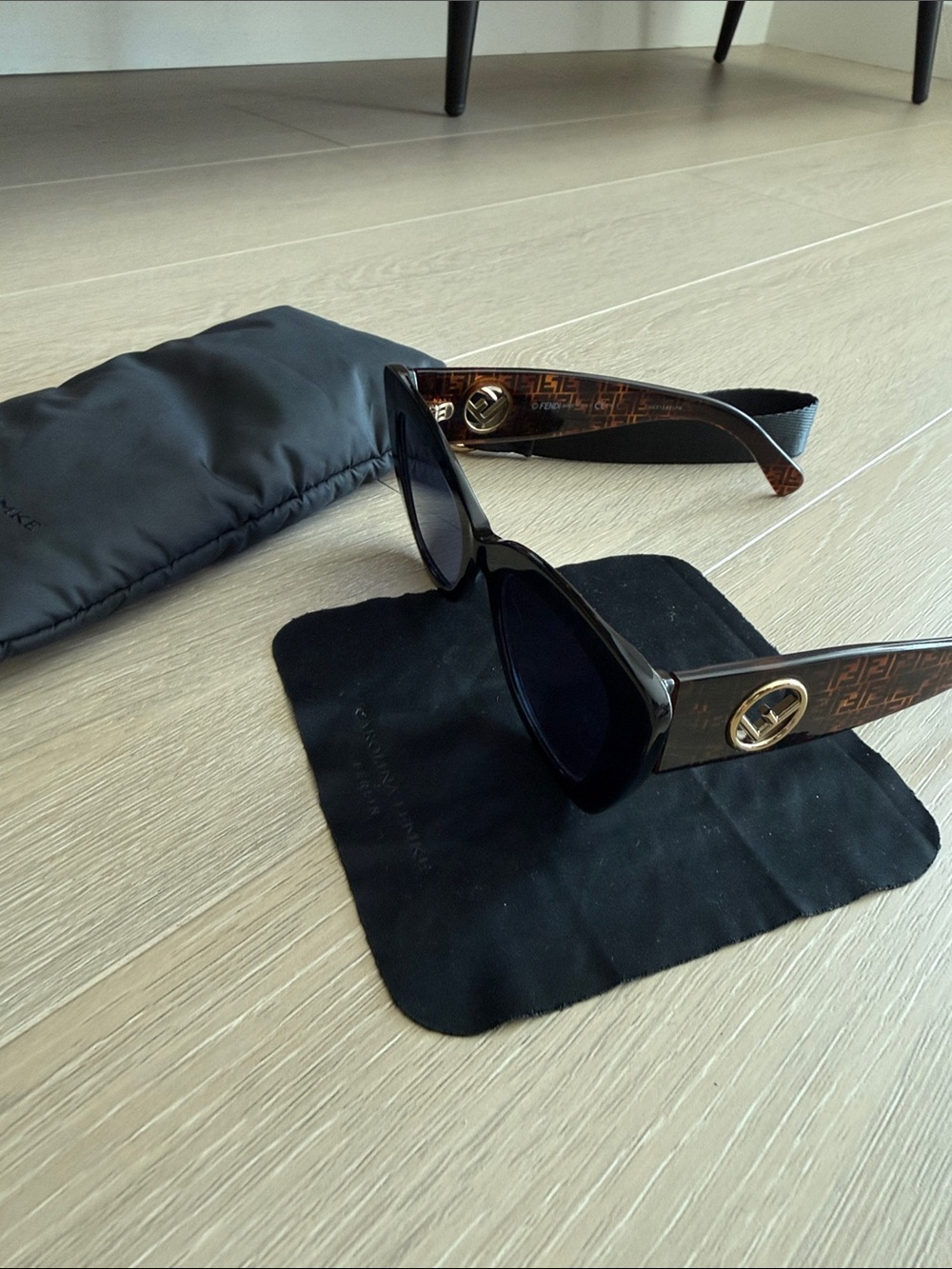 Fendi Black Frames with Tortoiseshell Arms and Gold Logo